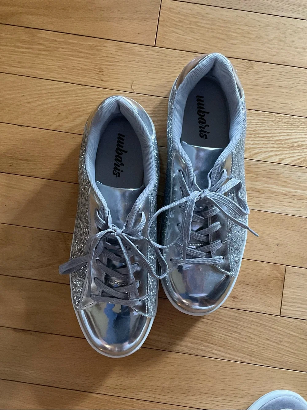 Silver Glitter Lace-Up Sneakers